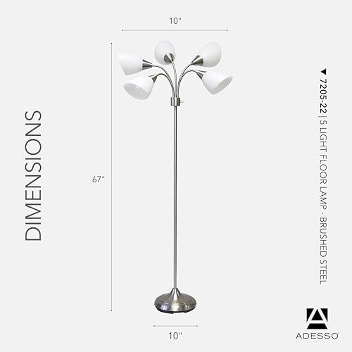 Adesso Floor Lamp with 5 Movable Shades & Adjustable Brightness, Brushed Steel Finish, Silver Perfect Lighting for Bedroom Decor, Beauty & Art Studio - Image 6