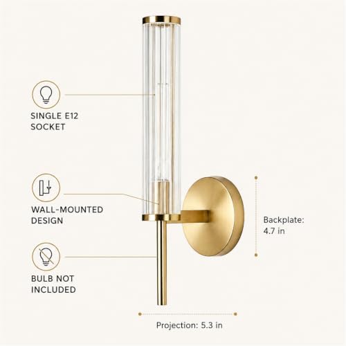 LIGHTLAND Gold Wall Sconce, Metal Glass Wall Light, 18.5 Inch, Pack of 1 - Image 5