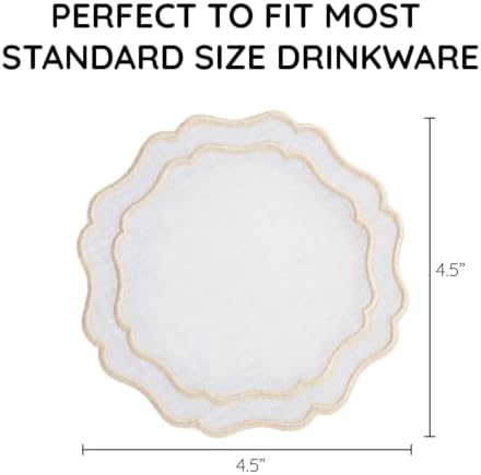Linen Drink Coasters, Set of 6, 4.5 inch, White-Taupe - Image 3