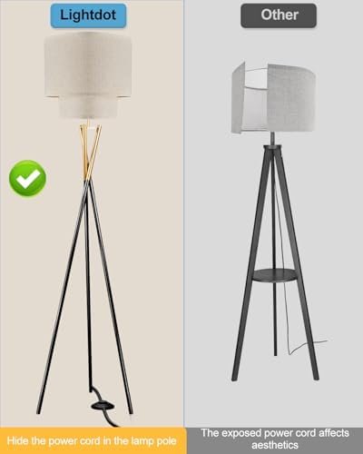 Lightdot Gold Tripod Floor Lamp, Modern Floor Lamp for Living Room, Standing Lamp with Linen Shade, E26 Bulb Included, 66" Tall Floor Lamps for Bedroom, Home Office - Image 3