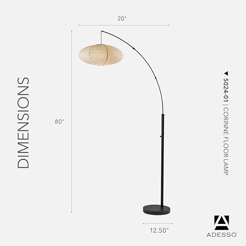 Adesso Floor Lamp, Black & Off-White Paper, Overhead Light, 80” - Image 6