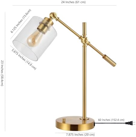 JONATHAN Y Kathryn 23" Metal Seeded Glass Modern Task Lamp, Brass Gold - Image 3