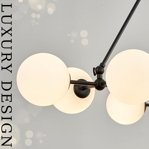 CATINER Modern 40" 9-Light Black Sputnik Chandelier with Milk Glass Globe - Image 4