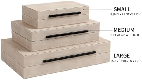 Decorative Boxes with Lids, Set of 3 Faux Leather Decorative Box, Large Modern Decorative Boxes with Lids for Home Decor, Photo Boxes, Organizer Box (Ivory) - Image 2