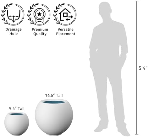 Kante Small Round Sphere White Concrete Planter 11" Dia, Outdoor - Image 7