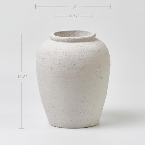 LB2 White Ceramic Large Vase, 11.8" Tall Zen Style, Terra Cotta Pitcher Vase, Distressed Farmhouse Decor, Pottery Decorative Flower for Home Decor (A - White 11.8") - Image 5