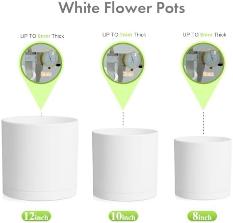 Meowell 12/10/8 inch Large Plant Pots, 3 Pack Deep Cylinder Flower Pots for Outdoor Indoor Plants, Tall Plastic Planters with Drainage Holes and Saucers for Garden House Plants, White - Image 6