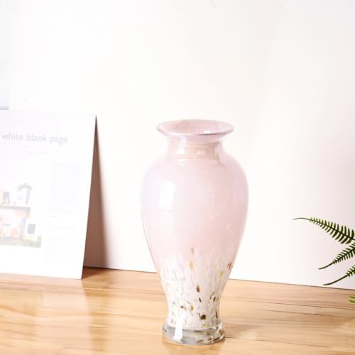 11.8" Tall Pink Glass Vase Beautiful Hand Blown Glass Vase Modern Art Home Decor, Wide Mouth Colorful Vases for Mantle Dining Table Centerpiece, Entryway Living Room Wedding Decoration - Image 3