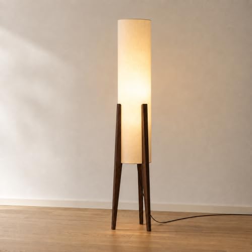 Bofea-Farmhouse Floor Lamp for Living Room & Bedroom,Walnut Wood Vintage Standings Lamp with Foot Switch, 3 Color White Fabric Tall Lamp,Decorative Tower Shade Lamp for Hotel Cafe Study by BOFEA
