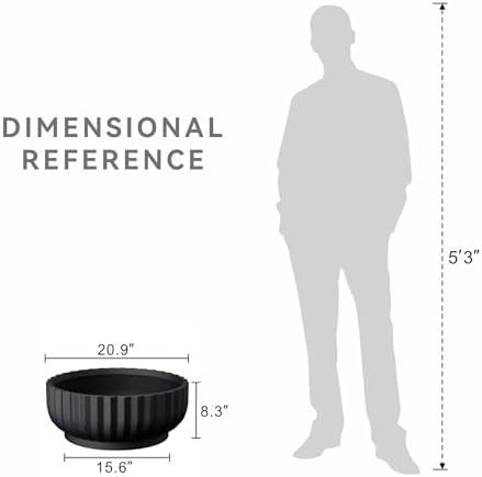 Kante Large Round Shallow Black Concrete Planter 20.9" Dia, Outdoor - Image 7
