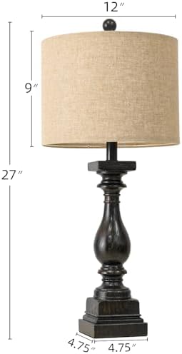 BOBOMOMO 27" Farmhouse Black Table Lamp Set of 2 with USB A+C for Bedroom Living Room Vintage Rustic Traditional Nightstand Bedside Lamps Retro Side Table Lamps (Blubs not Included) - Image 5