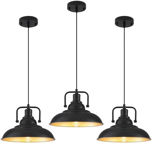 Black and Gold Pendant Light 12.5 inches 3 Packs, Farmhouse Pendant Light, Island Pendant Lights, Kitchen Island Pendant Lights, Pendant Lights Kitchen Island for Bedroom, Kitchen, Island by SESIMENTLogoGoboProjector