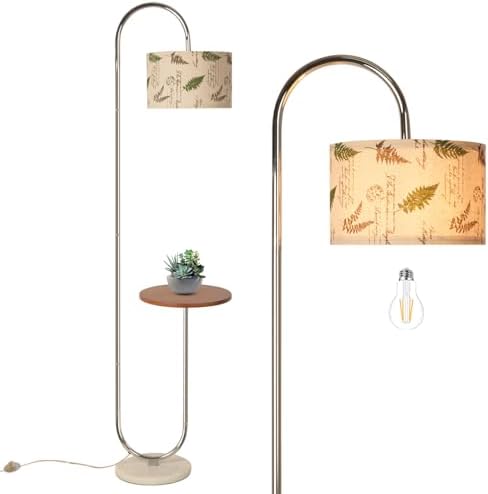 Hsyile Arc Floor Lamp with Hanging Drum Shade for Living Room-Marble Base Modern Tall Stand Up Light with Table, Contemporary Over The Couch Chrome Lamp Standing Lamps by Hsyile