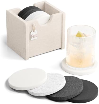Fluxynara Felt Coasters with Holder, Set of 8 for Drinks, Concrete Echo by FLUXYNARA