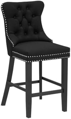 SoarFlash Modern Velvet Upholstered Bar Stools Set of 4 with Wood Legs, Button Tufted,Chrome Nailhead, Counterstool Seat, Armless Bar Chairs (Black) - Image 4