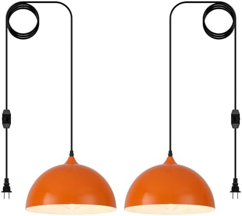 Orange Plug in Pendant Light 2 Packs 11.8inch, Modern Pendant Light, Kitchen Pendant Lights, Pendant Lights Kitchen Island, Hanging Lights with Plug in Cord 14.7 ft by SESIMENTLogoGoboProjector