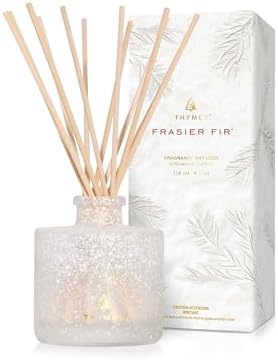 Thymes Frasier Fir Reed Diffuser Set – Includes Reeds, Fragrance Oil, and Frosted Glass Bottle – Fragrance Oil Diffuser – Room Fresheners – Luxury Home Decor – White (Flocked, 4 fl oz) by Unknown