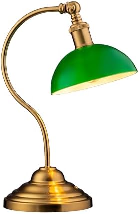 O'Bright Bankers - Cordless LED Table Lamp, Battery-Operated, Rechargeable, 3-Level Dimming, Universal USB-C Charging, 180° Swivel Head, Classic Green Glass Shade, Antique Brass by OBright