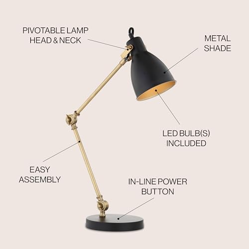 JONATHAN Y Barnes 24" Metal Adjustable Desk Task Lamp, Black/Brass Gold - Image 2