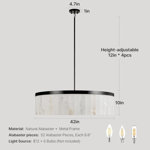 42" Round Alabaster Chandelier, Modern Black Marble Light Fixture - Image 6