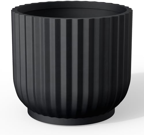 Kante Small Round Pedestal Black Concrete Planter 11" Dia, Outdoor by Unknown