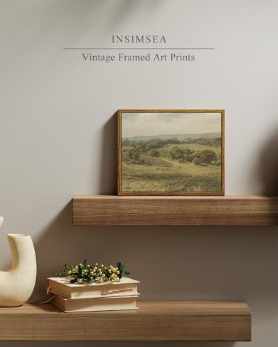 InSimSea Framed Canvas Wall Art, Vintage Landscape Art for Living Room Hallway Shelf, 10x8in,Hills Pasture Watercolor Painting, Rustic Farmhouse Cozy Cottage Mid Century Small Nature Decor - Image 2