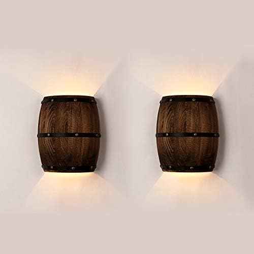 Antique 2 Pack Wood Wine Barrel Wall Sconce Light Fixture by Newrays