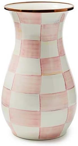 MACKENZIE-CHILDS Enamel Tall Vase, Pink-and-White Rosy Check by Unknown