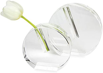 Tizo Design Clear Elegant Round Crystal Glass Bud Vase, Small Heavy Crystal 1.75” Thick Flat Round Vase, Boutique Quality Home Décor (4.75" x 5.12" x 1.75”) by TIZO