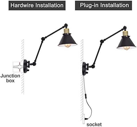 TRLIFE Wall Sconce Plug in, Dimmable Wall Sconce with Switch Swing Arm Wall Lights Plug in Wall Mounted Light Wall Sconces Lighting with 6FT Plug in Cord, E26 Base, UL Listed(Two Arms, 1 Pack) - Image 6