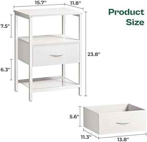 Huuger Nightstand Set of 2, Night Stand with Fabric Drawer, Mesh Shelf - Image 7