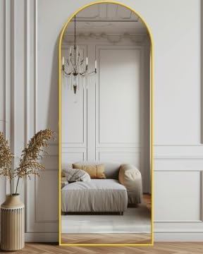 Antok Full Length Mirror, 59"x18" Floor Mirror with Stand, Gold, Arched - Image 4