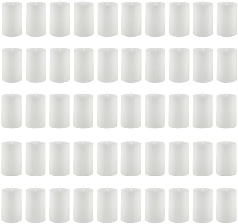 Housecret 50 Pack 2" D x 3" H White Unscented Pillar Votive Candles, Hand Poured Wax Candle (20 Hour Burn Time) Ideal Gifts for Weddings Birthdays Christmas Holidays Party by Housecret