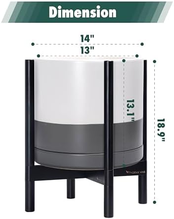 D'vine Dev Ceramic Pot with Ebony Wood Stand, White/Grey, 14 in, 55-B-S-6 - Image 3