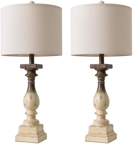 BOBOMOMO 27" Farmhouse Table Lamps with USB-A +C Ports, Vintage Rustic Side Table Lamps Set of 2, Linen Shade, Retro Bedside Night Stand Lamps for Living Room, Bedroom (Blubs not Included) - Image 5