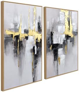 SAFERRYHOME Modern Grey and Gold Abstract 3D Textured Wall Decor, 24"x36"x2 by SAFERRYHOME
