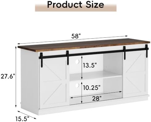 JUMMICO TV Stand for 65 Inch TV, Sliding Barn Doors, White - Image 3