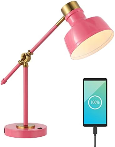 JONATHAN Y Allegra Metal Task Desk Lamp USB Port 18.5", Pink/Brass Gold by JONATHANY