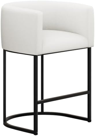 Counter Height Bar Stools, 24 Inch Seat Height Barstools for Dining Room, Fabric Upholstered Bar Chair for Kitchen Island, Linen Counter Stools with Metal Legs, White by KRAMZMINGQualityHome
