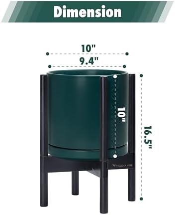 D'vine Dev Ceramic Pot with Ebony Wood Stand, Teal, 10 in, 55-B-L-4 - Image 3