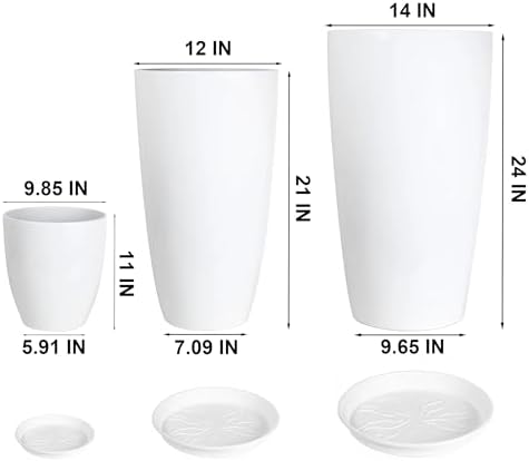 24,21,11 Inch Large Plastic Planters with Drainage Hole and Saucer - Set of 3 Tall Plant Pots Indoor Flower Pot Tall Round Planters Outdoor Large Tall Planter - Image 2