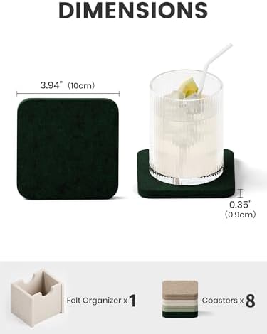 Fluxynara Felt Coasters with Holder, Set of 8 for Drinks, Nordic Moss - Image 2