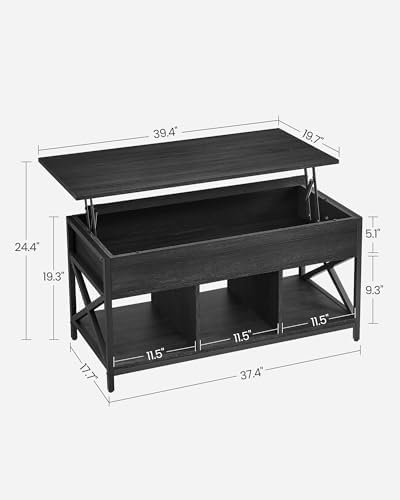 VASAGLE Lift Top Coffee Table with Storage Shelf, 3 Compartments - Image 2