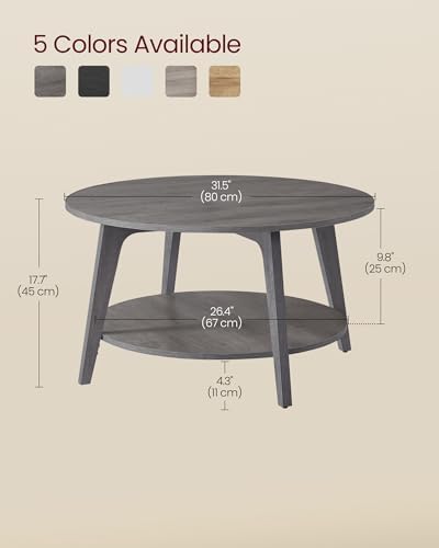 VASAGLE Round Coffee Table, 2-Tier Center Table with Storage, Tapered Legs - Image 3