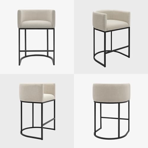 Counter Height Bar Stools Set of 4, 24 Inch Seat Height Barstools for Dining Room, Fabric Upholstered Bar Chair for Kitchen Island, Linen Counter Stools with Metal Legs, Beige - Image 6