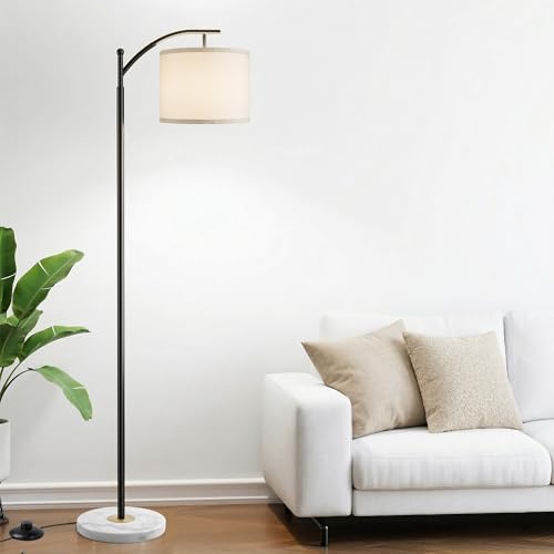 Floor Lamp for Living Room with Marble Base, Modern Standing Lamp with 3 Color Temperatures Bulb & Adjustable Linen Shade, Tall Lamp for Bedroom Office Reading Nursery - Image 6