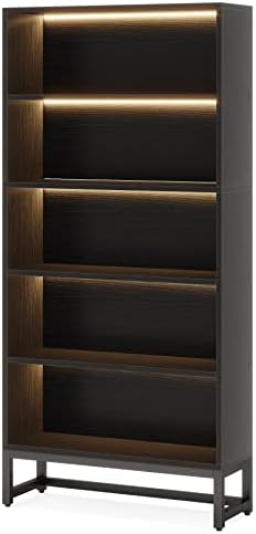 Tribesigns Tall Bookcase Black Bookshelf, 70.8” Large Bookcases Organizer with LED Lights, Heavy Duty Free-Standing Library Bookshelf with 5-Tier Storage Shelves for Living Room, Bedroom (Black) - Image 4