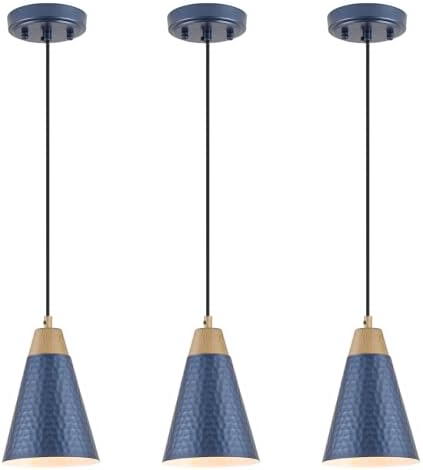 Dijiahua Blue Kitchen Pendant Lighting Over Island 3 Pack,Small Modern Farmhouse Chandeliers Navy Hammered Metal Shade,Mini Vintage Adjustable Cord Hanging Ceiling Lamp Fixtures Over Sink by DIJIAHUA