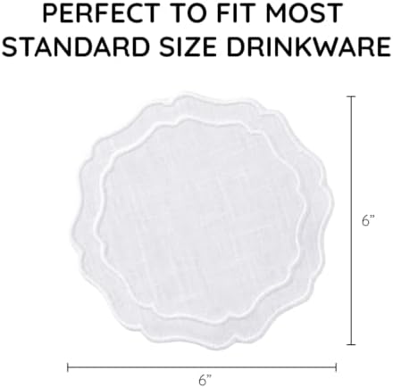 Linen Coasters for Drinks, Set of 6, 6 inch, White - Image 3