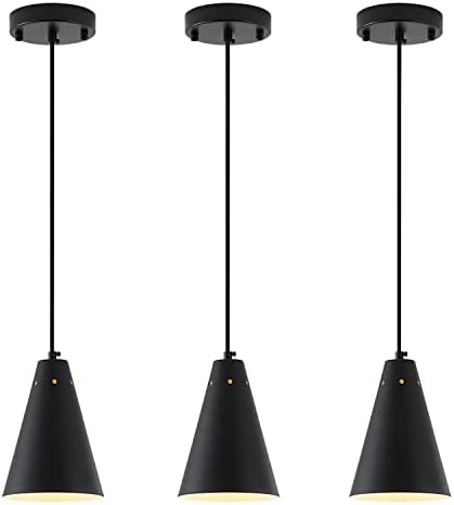 Dijiahua Black Pendant Lights 3 Pack for Kitchen Island,Small Modern Industrial Chandeliers with Cone Metal Shade,Mini Adjustable Cord Hanging Lighting Fixtures for Over Sink,Bar,Dining Room by DIJIAHUA